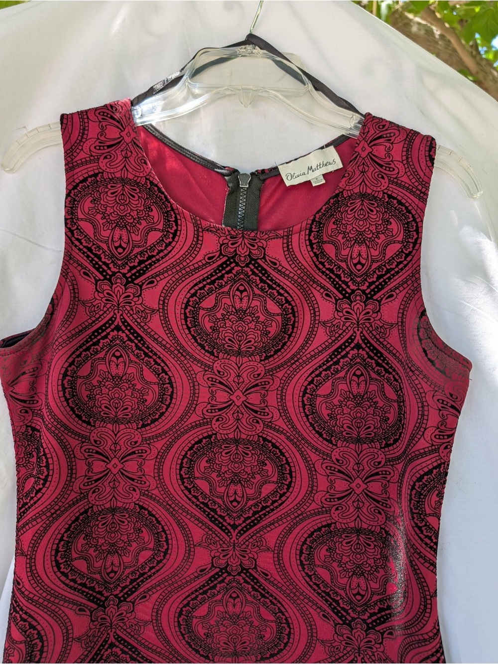 Olivia Matthews Burgundy and Black Printed Sleeveless Dress